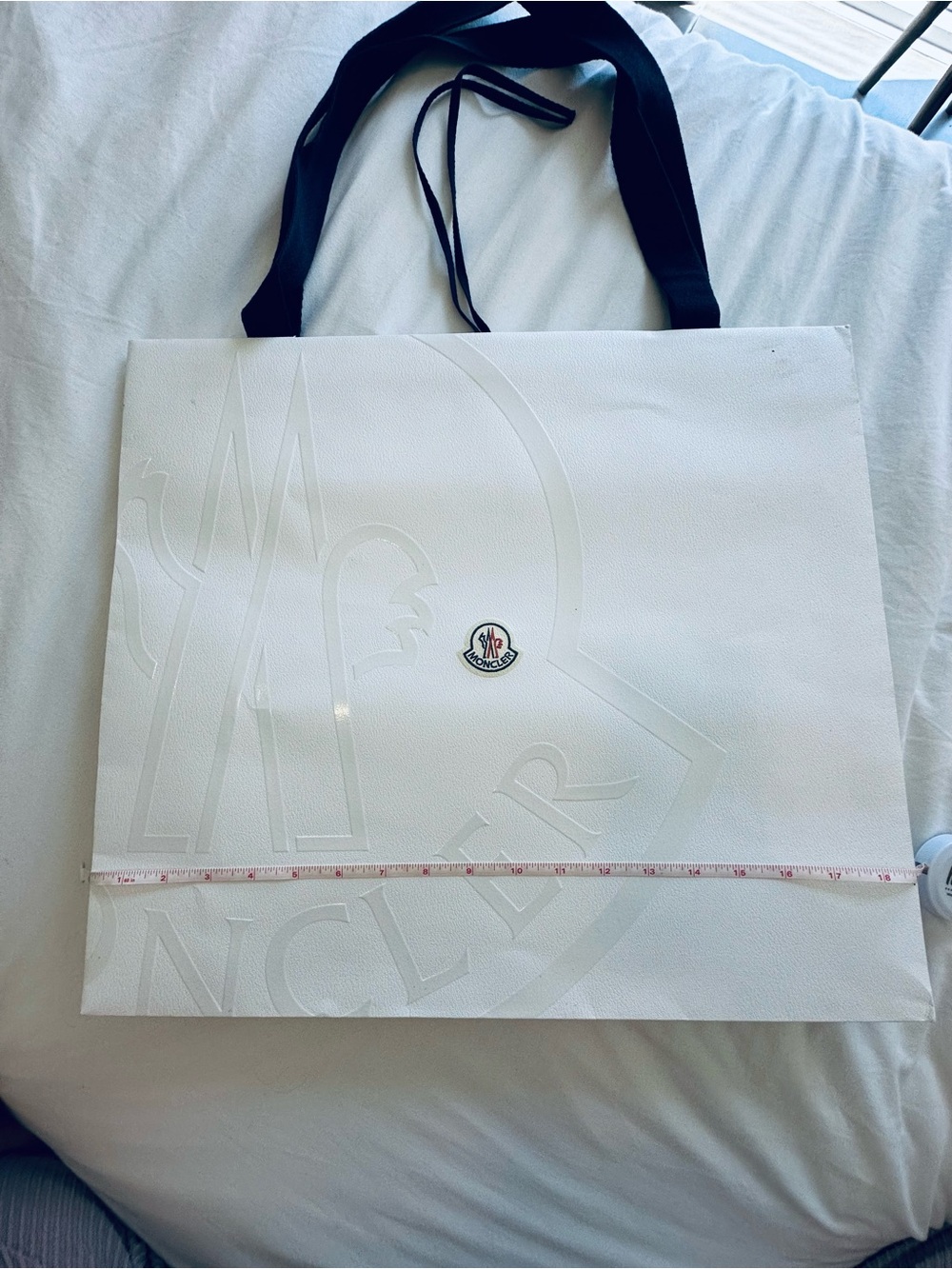Moncler White Embossed Logo large shopping bag